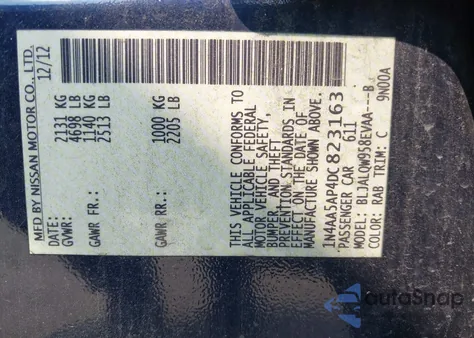 2013 Nissan Maxima 3.5 S z USA, uszkodzony, nr VIN 1N4AA5AP4DC823163